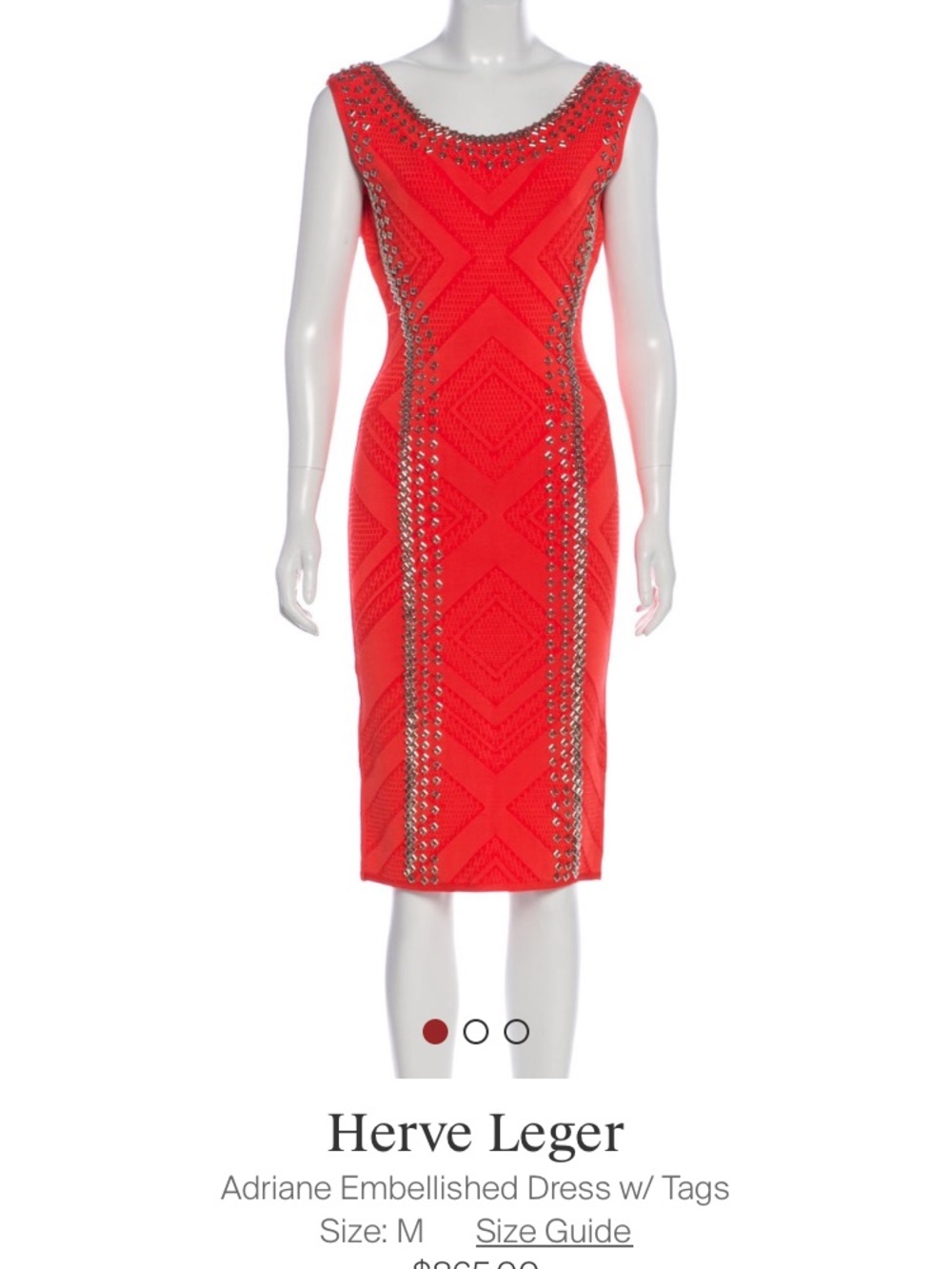 Herve Leger Red Embellished Midi Bodycon Dress